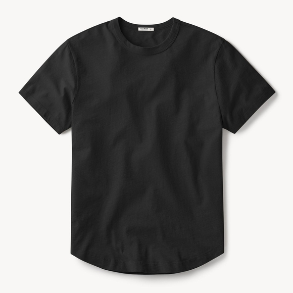 BUCK MASON Classic Black Cotton Tee Shirt Curved Hem Small - Picture 1 of 4